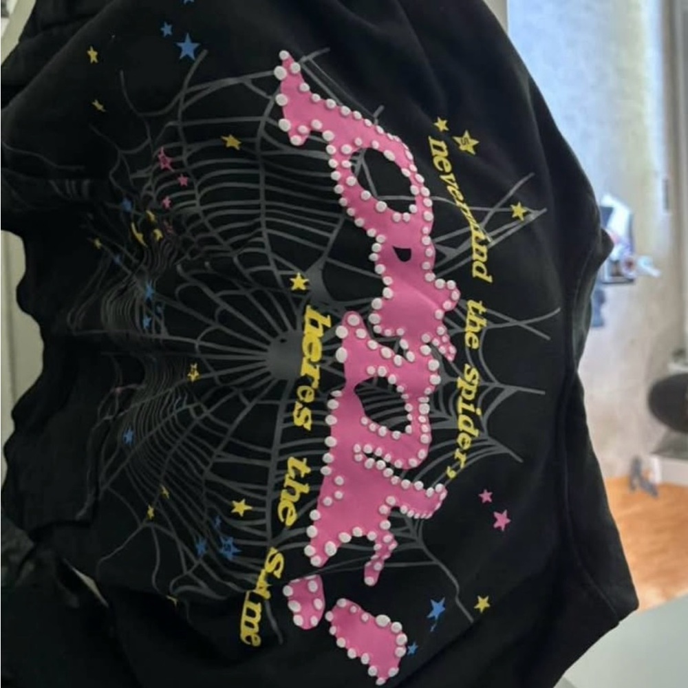 Black Graphic Tee with Pink and Yellow Design